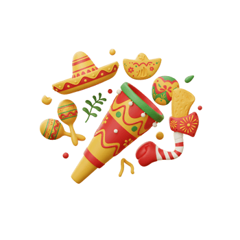 Celebrating with Sombrero, Maracas, and Fiesta Horn for Party Fun png