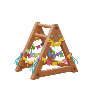 Wooden Ladder Structure Decorated with Colorful Celebration Banners Illustration png