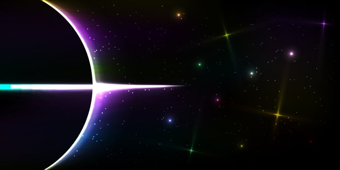 Abstract black hole design featuring glowing celestial bodies, Background decorated with colorful stars vector