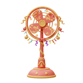 Decorated Desk Fan with Festive Lights and Ornament Accents png