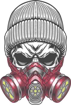 Skull wearing gas mask vector