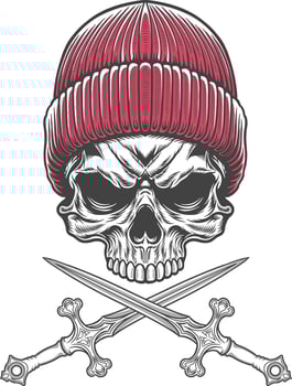 Skull with two crossed swords vector