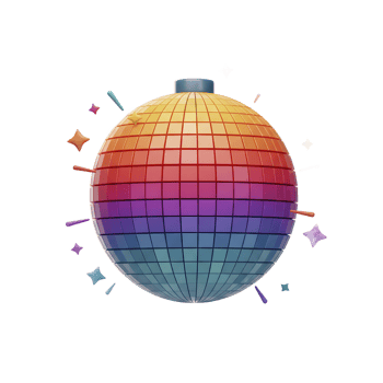 Colorful Disco Ball with Sparkles on White Background Party Theme png