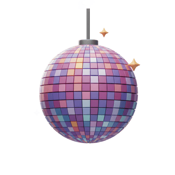 Disco Ball Shining with Stars Hanging on White Background png