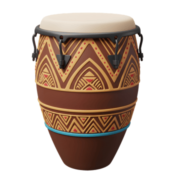 Detailed conga drum on white background featuring traditional design png
