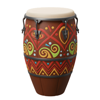 Isolated Brown Drum with Colorful Tribal Patterns on a White Background png