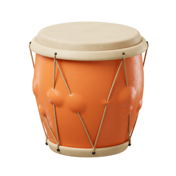 Isolated Orange Drum Musical Instrument with Beige Ropes on White png