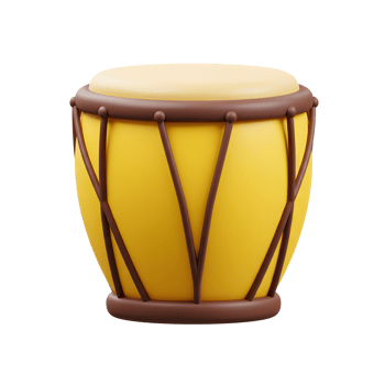 Isolated Yellow Drum Illustration with Brown Ropes in Cartoon Style png