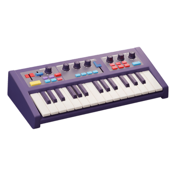 Synthesizer Keyboard Close-up with Colorful Buttons and Controls on White png