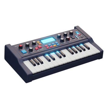 Studio synthesizer with display screen and keyboard for music production png