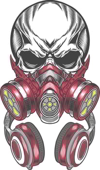 Skull with gas mask and headphones vector