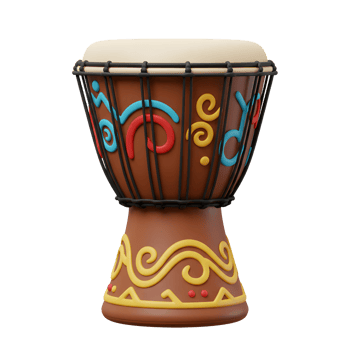 Isolated Djembe Drum with Colorful Tribal Patterns on White Background png
