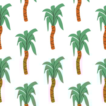 Tropical pattern with freehand drawn palm trees. Hawaii summer background for fabric, textiles, clothing, wrapping paper, cover, decoration, banner, wallpaper, interior decor. vector