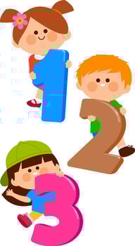 Children holding colorful numbers. Boys and girls students and numbers 123. vector