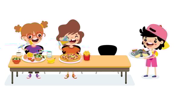 Cartoon Kids Having Lunch vector