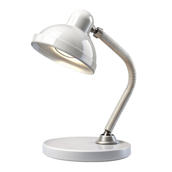 Classic white desk lamp with warm light creating a cozy ambiance suitable for reading or studying png