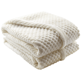 Soft folded white blanket with textured waffle weave pattern, perfect for cozying up in modern home or bedroom decor png