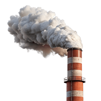 Industrial chimney emitting dense clouds of smoke, signifying pollution or winter warmth png