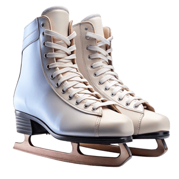Stylish pair of white ice skates with sharp blades, ideal for figure skating png