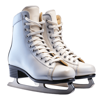 High quality white leather ice skates with sturdy blades for winter sports png