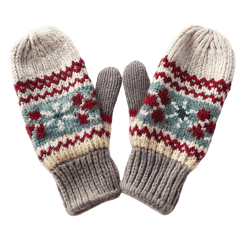 Warm wool mittens with traditional Scandinavian snowflake pattern, ready for winter wear png
