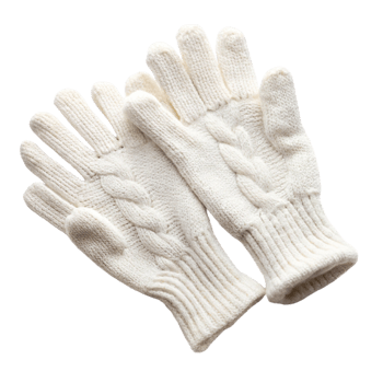 Cozy white woolen gloves with a textured design, perfect for keeping hands warm during chilly winter days png