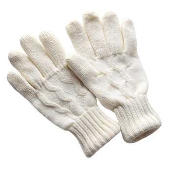 Classic knit gloves with ribbed cuffs and cable knit pattern, providing warmth and style for winter fashion png