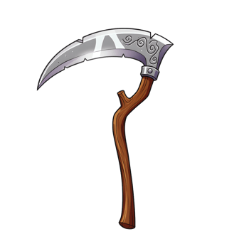 Cartoon Scythe with Wooden Handle and Ornamental Silver Blade Design png