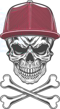 Skull with baseball cap and bones illustration vector