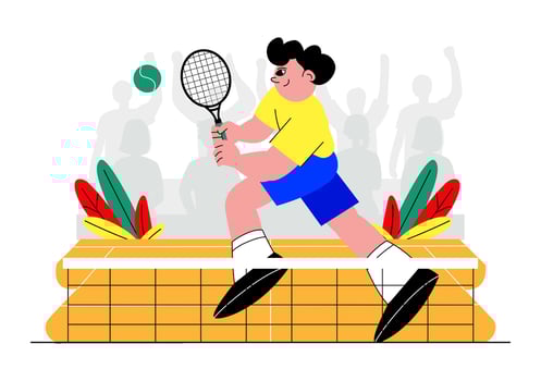 Cartoon of Tennis Player Playing Match on Court vector