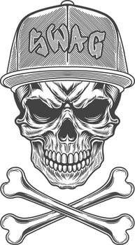 Skull with hat and crossbones in a baseball cap vector