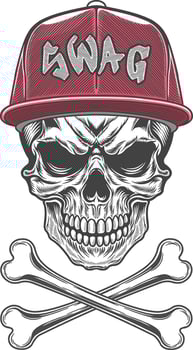 Skull with a red SWAG baseball cap and cross bones illustration vector