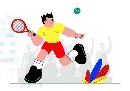 Flat Style of Tennis Player with Racket and Ball on Court vector