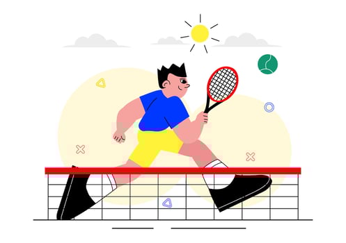 Flat of Tennis Player Competing on Court Background vector