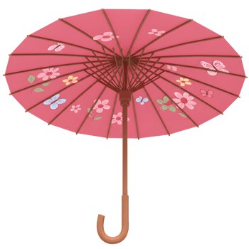 Pink Umbrella with Floral and Butterfly Design Isolated on White png