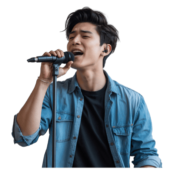 Young Musician Singing on Stage High-Quality Image for Events and Music Sites png