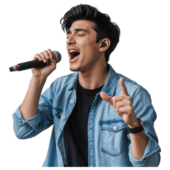 Modern Singer in Denim Shirt Authentic Performance Shot for Creative Projects png