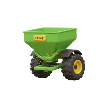 Spreader Cart Dispensing Colorful Pellets for Farming and Gardening png