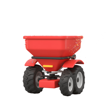 Spreading Fertilizer with Farm Spreader Distributing Colorful Granules on White png
