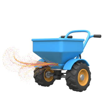 Spreading Cart Distributing Colorful Particles Concept for Gardening or Agriculture png