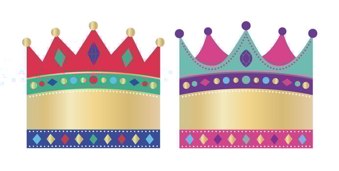 Colorful Cartoon Crowns with Gold Texture in Flat Style vector