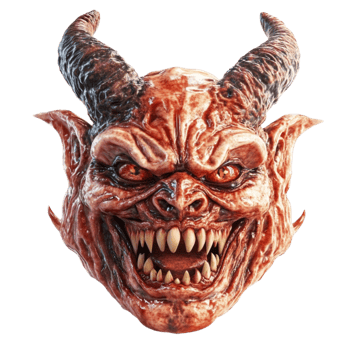 Scary Red Demon Head with Horns and Sharp Teeth png