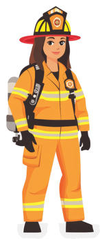 a Female firefighter in protective uniform. png
