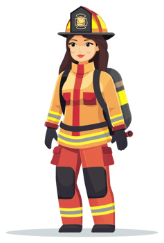 Female firefighter in protective gear standing tall. png