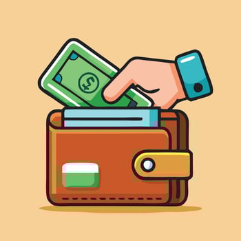 Hand Putting Money Into Wallet Icon Illustration Style Cartoon Style vector