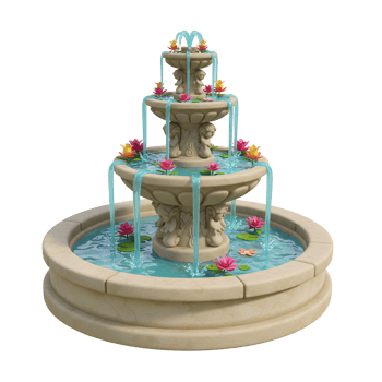 Water Fountain with Lily Pads and Water Flowing Downwards png