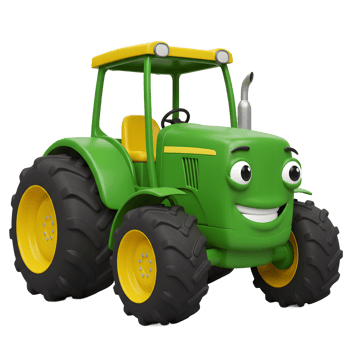 Cartoon Tractor with Smiling Face Green and Yellow Vehicle Illustration png