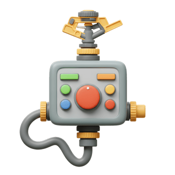 Isolated Irrigation Sprinkler System with Buttons and Hose in Neutral Gray png