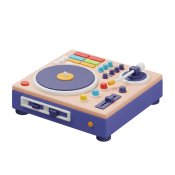 Stylized Turntable Illustration with Colorful Buttons and Knobs for Audio Fun png