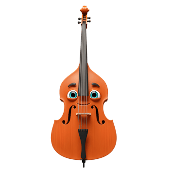 Cartoon Double Bass Character with Big Eyes Smiling Upright Pose png